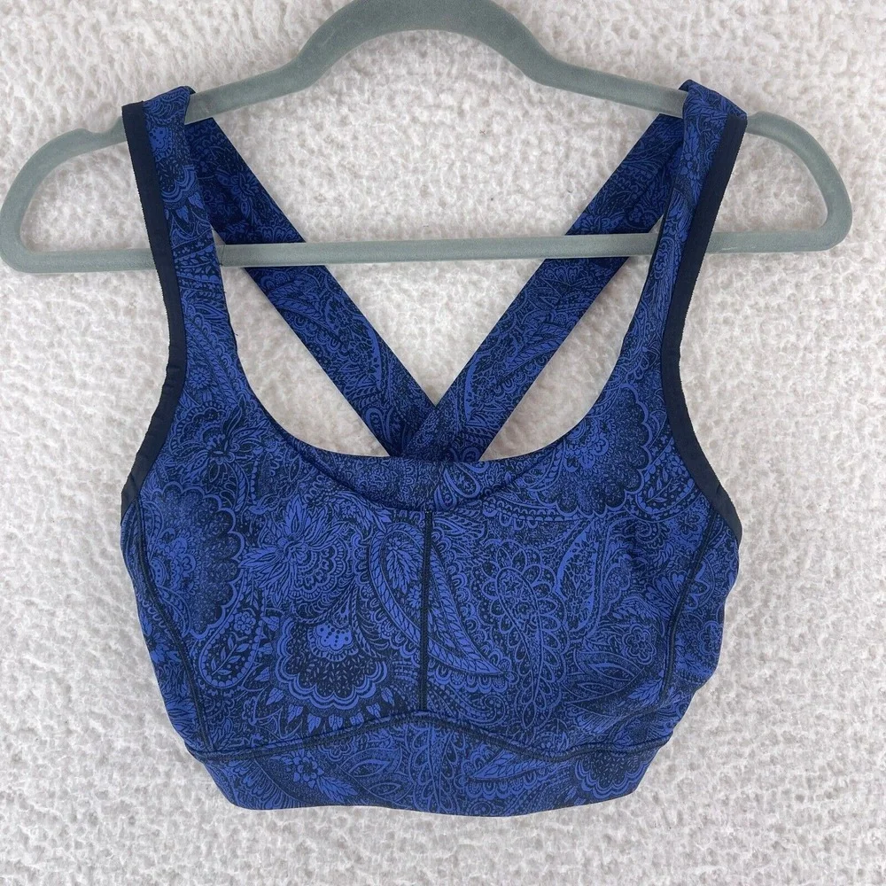 Lululemon Blue Paisley Fast Time Sports Bra Womens Athletic Yoga Active Size 4‎